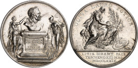 Brandenburg/-Preussen. 
Friedrich II. der Grosse 1740-1786. Medaille 1779 (v. Loos) a.d.Frieden v. Teschen. Belorbeerte Büste n.r. auf Postament mit ...