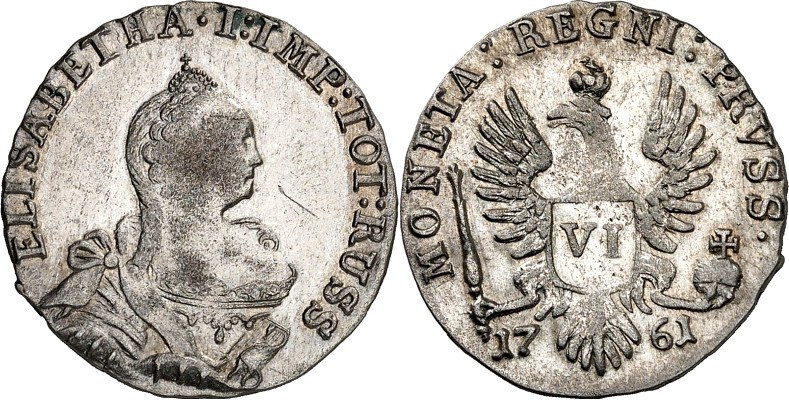 Brandenburg/-Preussen. 
Russische Okkupation 1759-1762. Sechsgröscher 1761 Köni...