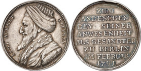 Brandenburg/-Preussen. 
Friedrich Wilhelm II. 1786-1797. Erinnerungsjeton (Medaille) 1791 (v. König) auf den türkischen Gesandten Asmi Achmet Effendi...