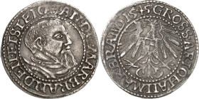 Brandenburg/-Nebenlinie Küstrin. 
Johann der Weise 1535 - 1571. Groschen 1545 Krossen. Geharnischte Büste n. r. / Adler mit Zollernschild. Schulten&n...