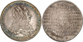 Braunschweig/-Calenberg-Hannover. 
Sophie von der Pfalz, Gemahlin von Ernst August *1630 +1714. 1/4 Taler 1714 Clausthal, auf ihren Tod. Brb. n.r. / ...