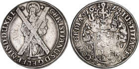 Braunschweig/-Lüneburg-Celle. 
Christian, Bischof von Minden 1611-1633. Reichstaler 1624 Ausbeute Andreasberg. Hl. Andreas mit Kreuz / 3-fach behelmt...