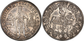 Deutscher Orden. 
Maximilian I., Erzherzog von Österreich 1590-1618. Reichstaler 1603 Hall. Hochmeister steht zwischen von einem Löwen gehaltenen Sch...