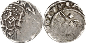 Mark, Grafschaft. 
Everhard 1277-1308. Denar 1,05g Hamm,(+)GREV.Thron. Graf mit Kreuz- u. Lilienzepter/ I.IVRCA Brb. eines Heiligen zw. 2 Kreuzen. Me...