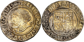 Mecklenburg. 
Heinrich V. 1503 - 1552. Doppelschilling 1525 Grevesmühlen. Kopf n.l.&nbsp;/ Wappenschild. Kunzel&nbsp; 36 Ca. . 

R altvergoldet,kor...