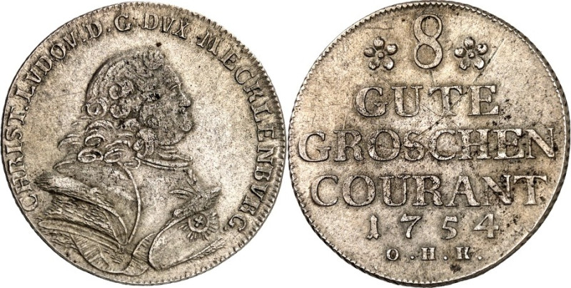 Mecklenburg/-Schwerin. 
Christian Ludwig II. 1747-1756. 8 Gute Groschen 1754 OH...