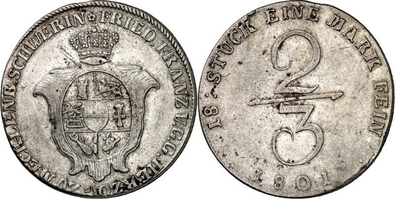 Mecklenburg/-Schwerin. 
Friedrich Franz I. 1785-1806(-1837). 2/3 Taler 1801 Gek...