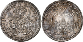 Nürnberg, Stadt. 
z.Z. Leopold I. 1657-1705. Reichstaler 1680. 3&nbsp;Wappen&nbsp;/ Stadtansicht. Kellner&nbsp; 259, Dv.&nbsp; 5661, Slg.Erl.&nbsp; 6...