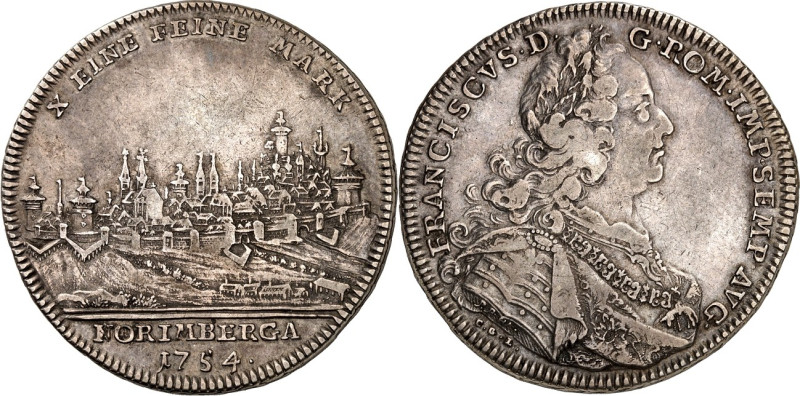 Nürnberg, Stadt. 
z.Z. Franz I. 1745-1765. Konv.-Taler 1754. Stadtansicht&nbsp;...