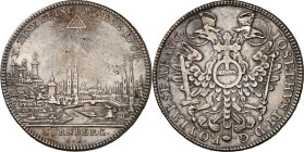 Nürnberg, Stadt. 
z.Z. Josef II. 1765-1780. Konv.-Taler 1765. Stadtansicht / Gekr. Doppeladler, Laubrand. Kellner&nbsp; 344a. . 

ss