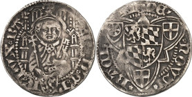 Pfalz, Kurlinie. 
Friedrich I. 1449-1476. Weißpfennig o.J. (1454/76) 2,15g, Bacharach. Hl. Petrus im Gehäus / Geviert. pfälz.-bayer. Wappen, zw. Wäpp...