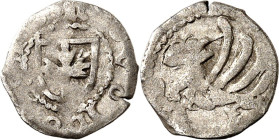 Pommern-Städte in Pommern. 
GARZ an der Oder. Vierchen (um 1450) 0,54g. MONETA NOVA o GA (schwach) Rautenblatt im Schild / Greif. Dbg.&nbsp; 204c, Sl...