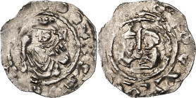Regensburg, Bistum. 
Hartwig I./Konrad I. 1105-1126-1132. Pfennig (um 1120/1130) 0,97g. Bischof n.l., Rechte hoch gehalten, linke mit geschultertem L...