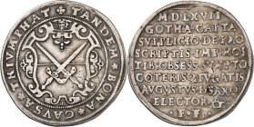 Sachsen, Albertinische Linie, nach 1547 Kurlinie. 
August 1553-1586. Reichstaler 1567 Einnahme von Gotha. Wappenschild, Us. ohne Jahr / 9&nbsp;Z. Wid...