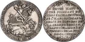 Sachsen, Albertinische Linie, nach 1547 Kurlinie. 
Johann Georg II. 1656-1680. Feinsilbertaler Zinnaer Fuß 1678 Empfang des Hosenbandordens. St. Geor...