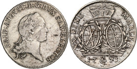 Sachsen, Albertinische Linie, nach 1547 Kurlinie. 
Friedrich August III. 1763-1806(-1827). 2/3 Taler (1/2 Konv.-Taler) 1771 EDC Dresden, Junger Kopf ...