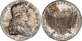 Sachsen, Albertinische Linie, nach 1547 Kurlinie. 
Friedrich August III. 1763-1806(-1827). 2/3 Taler (1/2 Konv.-Taler) 1792 Vikariat. Geharn. Brb. n....