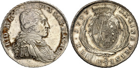 Sachsen, Albertinische Linie, nach 1547 Kurlinie. 
Friedrich August III. 1763-1806(-1827). 2/3 Taler (1/2 Konv.-Taler) 1797 Geharn. Brb. n.r. / Gekr....