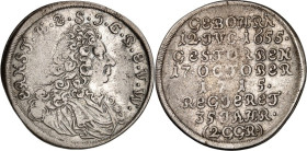 Sachsen/-Hildburghausen. 
Ernst Benignus 1680-1715. 2 Gute Groschen "1715" (1717) a.&nbsp;s. Tod. Brb. n.r. / 8&nbsp;Z. Widmung. Hollm&nbsp; 12, Mers...