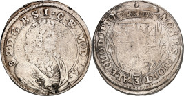 Sachsen/-Meiningen. 
Bernhard 1680-1706. 2/3 Taler 1689 Brb. n.r. / Wappen zwischen Palmzweigen unter Herzogshut. Grobe&nbsp; 17-20, Dv.&nbsp; 875, S...