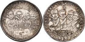 Sachsen/-Alt-Weimar. 
Johann Ernst u. s. sieben Brüder 1605-1619. Reichstaler 1613 Saalfeld. Beidseitig je 4 Hüftbilder von vorn. Slg.Merseb.&nbsp; 3...