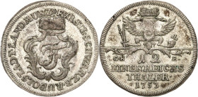 Schwarzburg/-Rudolstadt. 
Johann Friedrich 1744-1767. 1/12 Taler 1753 Monogramm-Kartusche unter Fürstenhut / Gekr. Doppeladler über Wert. Fischer&nbs...