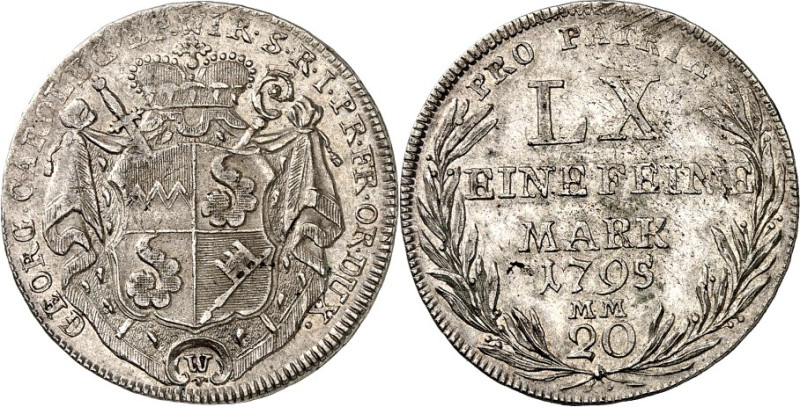 Würzburg, Bistum.
Georg Karl von Fechenbach 1795-1802. 20&nbsp;Konv.-Kreuzer 17...