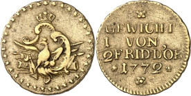 Deutsche Gebiete. 
PREUSSEN. 
Gewichte. 1/2 Friedrichs d'or 1772 Me. Old. 494, Tewes 23. . 

ss