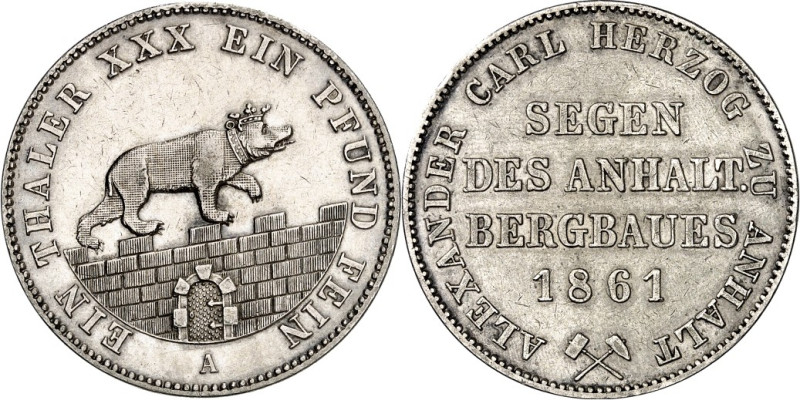 Anhalt/-Bernburg. 
Alexander Carl 1834-1863. Taler 1861 Ausbeute. AKS 16, J. 66...