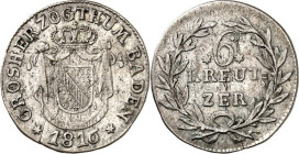Baden. 
Carl Ludwig Friedrich 1811-1818. 6 Kreuzer 1816. AKS 28, J. 19a. . 

ss