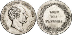 Bayern. 
Maximilian I. Joseph (1799-)1806-1825. 1/2 Schulpreistaler o.J. 3.Typ. AKS 64, J. 19, Witt. 2469. . 

l. Schrf., kl.Hksp.., vz