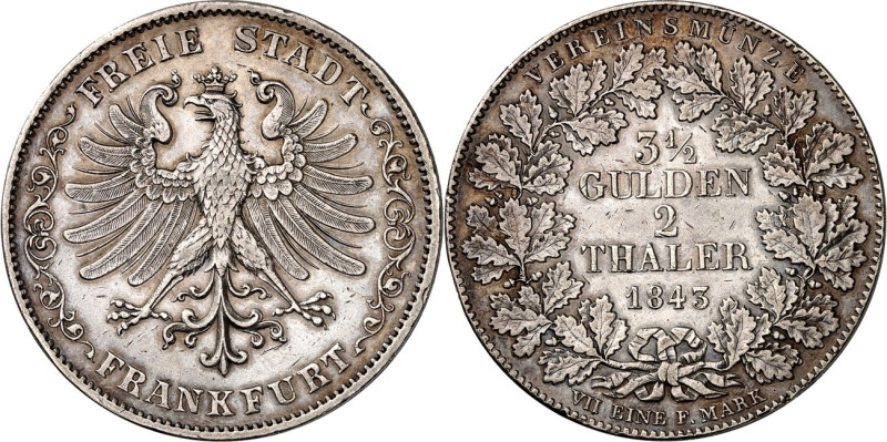 Frankfurt. 
Doppeltaler 1843 Adler. AKS 2, J. 23, Th. 131. . 

ss-vz