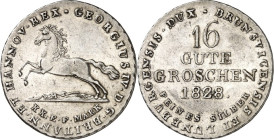 Hannover, Kgr.. 
Georg IV. 1820-1830. 16 Gute Groschen Feinsilber 1828 B B. AKS 38, J. 23h/a. . 

ss-vz