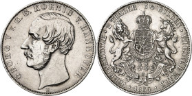 Hannover, Kgr.. 
Georg V. 1851-1866. Vereinsdoppeltaler 1854. AKS 142, J. 88, Th. 173. . 

kl. Rf., ss-vz