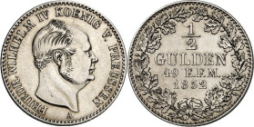 Hohenzollern unter Preussen. 
Friedrich Wilhelm IV. 1840-1861. 1/2 Gulden 1852&nbsp;A. AKS 21, J. 22, Neum. 53. . 

ss