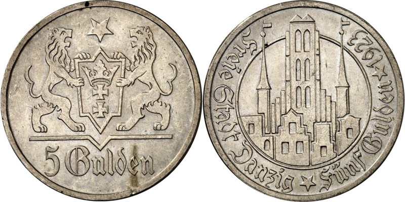 NEBENGEBIETE UND KOLONIEN. 
FREIE STADT DANZIG. 
5 Gulden 1923 Ag, Marienkirch...