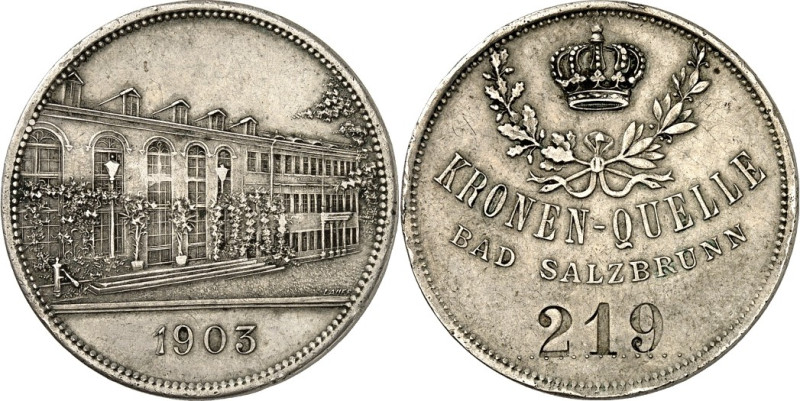 STÄDTENOTMÜNZEN UND /-MARKEN. 
SCHLESIEN. 
BAD SALZBRUNN Kur-/Trinkmarke 1903 ...