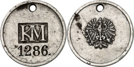 PRIVATNOTMÜNZEN UND/-MARKEN. 
DEUTSCHLAND. 
Berlin. Einlass-, Legitimationsmarke o.J. (1865) KM mit Kontrollziffer / Gekr. Reichsadler. Fe-28mm. Has...