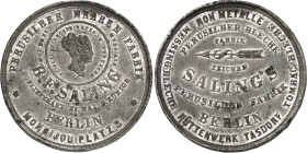 PRIVATNOTMÜNZEN UND/-MARKEN. 
DEUTSCHLAND. 
Berlin, Saling Perusilberwaren Fabrik. Werbemarke o.J. mit Bildnis d. Kronprinzessin Elisabeth v. Preuße...