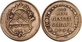 PRIVATNOTMÜNZEN UND/-MARKEN. 
DEUTSCHLAND. 
Frankfurt/Main, Alte Gesellschaft von 1706. Spielmarke 1777 (o. Sign.) Kartusche mit sich kreuzenden Tab...