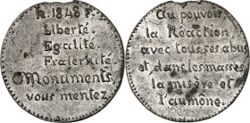 EUROPA. 
FRANKREICH. 
2. Republik 1848-1852. Volksmedaille 1848 Parole in 6 Z.: Au pouvoir la R\'e9action, . / 5 Z. Schrift unter Jz. Weissmetall-38...