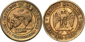 EUROPA. 
FRANKREICH. 
Napoleon III. 1852-1870. Spottmedaille 1870/1871 NAPOLEON III LE MISERABLE - Brb. in Uniform m. preuß. Pickelhaube Zigarette r...