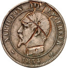 EUROPA. 
FRANKREICH. 
Napoleon III. 1852-1870. Spottmünze Cu-10 Centimes 1854 Kopf n.l. mit nachträglich gravierter preussischer Uniform und Ulanenh...