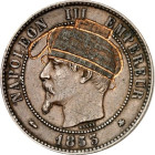 EUROPA. 
FRANKREICH. 
Napoleon III. 1852-1870. Spottmünze Cu-10 Centimes 1853 Kopf n.l. mit nachträglich graviertem Nachttopf als Kopfbedeckung. Sch...