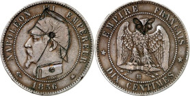 EUROPA. 
FRANKREICH. 
Napoleon III. 1852-1870. Spottmünze Cu-10 Centimes 1856 Kopf n.l. mit nachträglich gravierter preussischer Uniform und Tschako...