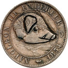 EUROPA. 
FRANKREICH. 
Napoleon III. 1852-1870. Spottmünze Cu-5 Centimes 1854 Kopf umgestaltet zu einem Schweinekopf. Schulze Abb. 16b (dieses Ex.); ...