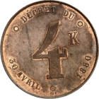 EUROPA. 
FRANKREICH. 
3. Republik 1870-1940. (Steuer-)Marke od. Zeichen 1880 (sign. H + B) D\'e9cret du 30 Avril 1880, im Feld 4 K, rückseitig Grafi...