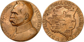 EUROPA. 
POLEN. 
Zweite Polnische Republik 1918-1939. Medaille 1928 (v. J. Aumiller) a.d. 10jährige Unabhängigkeit. Brb. Marschall Pilsudskis n.l. /...