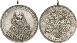 STÄDTE. 
DEUTSCHE STÄDTE. 
AURICH. Medaille 1896 (b.&nbsp;Lauer) Ulrichschule 250&nbsp;Jahre. Gala-Brb. Herzog ULRICH&nbsp;II. n.halbr.&nbsp;/ 3-fac...