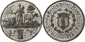 STÄDTE. 
DEUTSCHE STÄDTE. 
BERLIN. Medaille 1879 (v. Bergmann, Hamburg) a.d. Deutsche Molkerei-Ausstellung. Ceres mit Kranz u. Garbe v.v. zw. landwi...